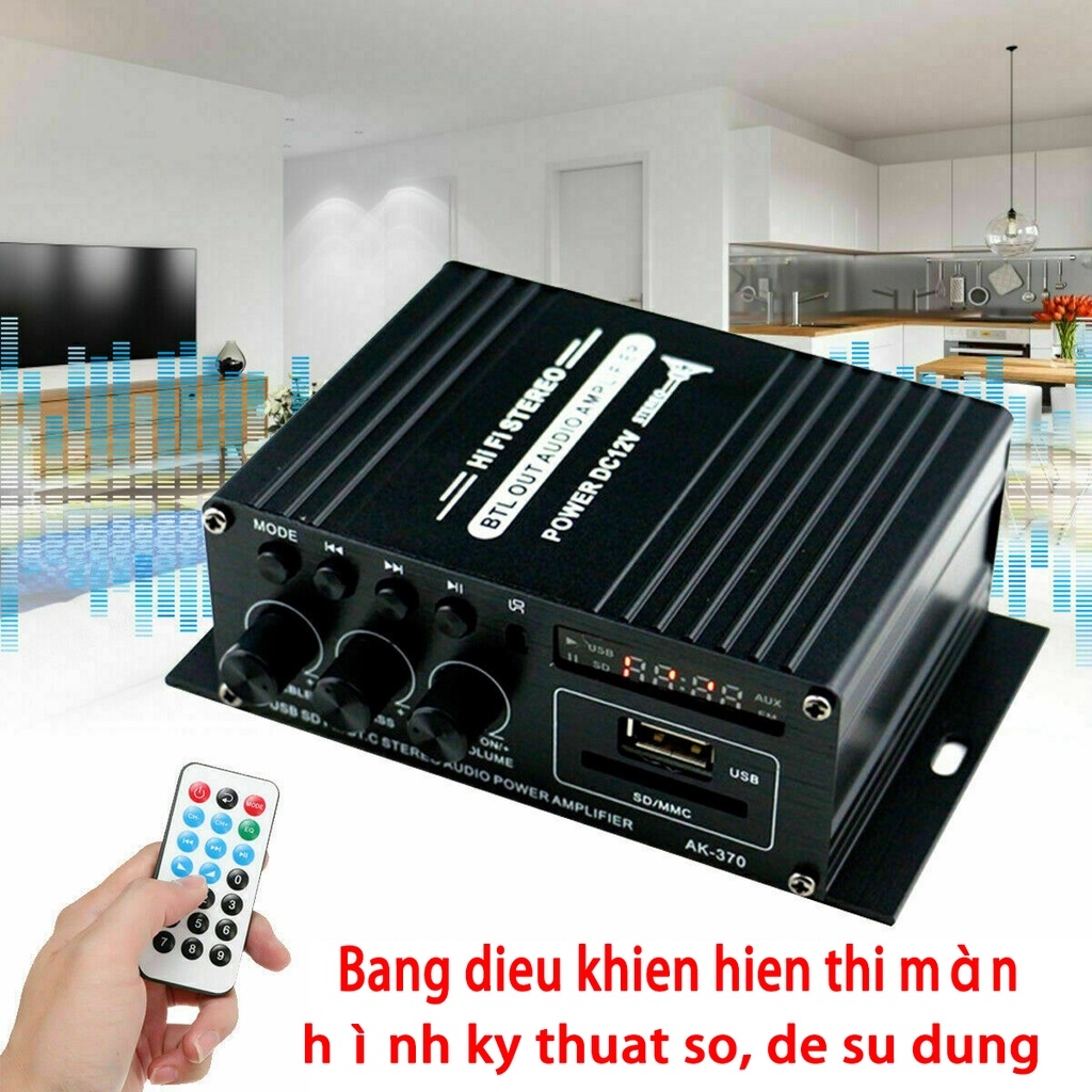 AK370 Bộ khuếch đại âm thanh nổi HiFi Mini Loa DC12V 200W | BEE108