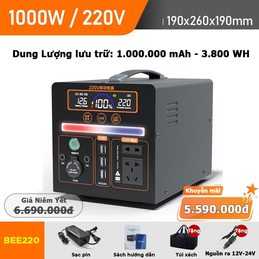 Bộ lưu điện BEE220 - bình tích điện dự phòng - Giảm giá 50%