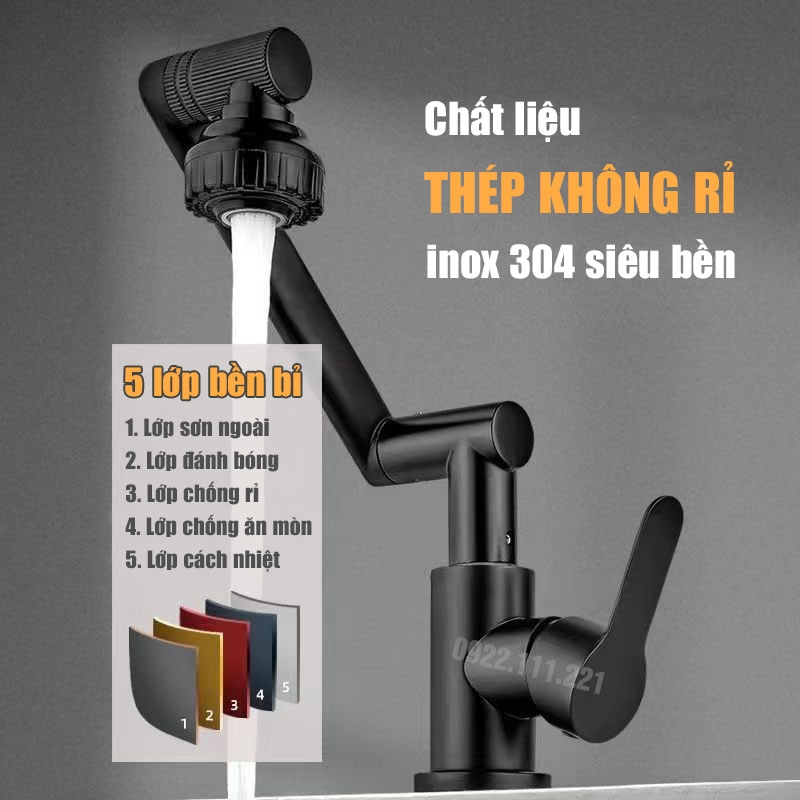 Vòi nước rửa chén bát xịt 720 độ tăng áp nóng lạnh BEE001