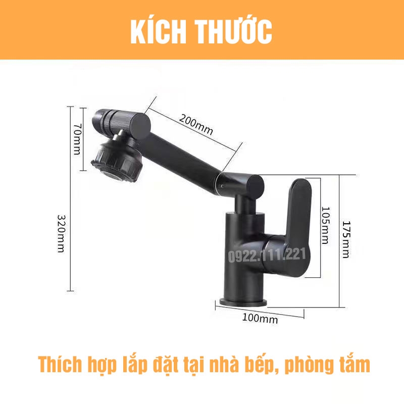 Vòi nước rửa chén bát xịt 720 độ tăng áp nóng lạnh BEE001