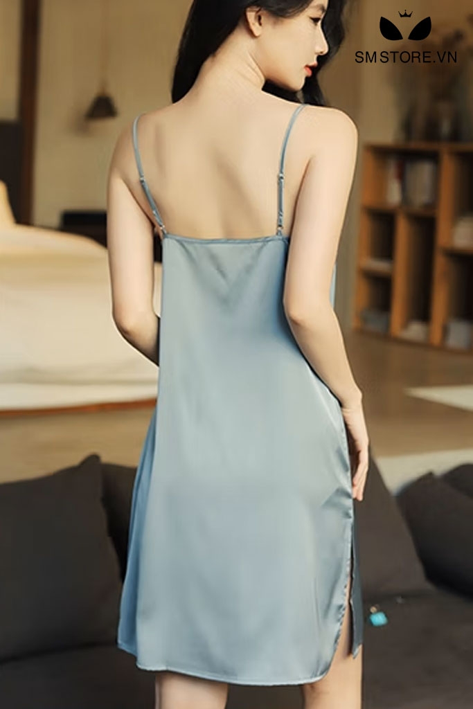 SMS063 - Đầm ngủ 2 dây sexy gợi cảm với thiết kế hở lưng xẻ tà 1 bên