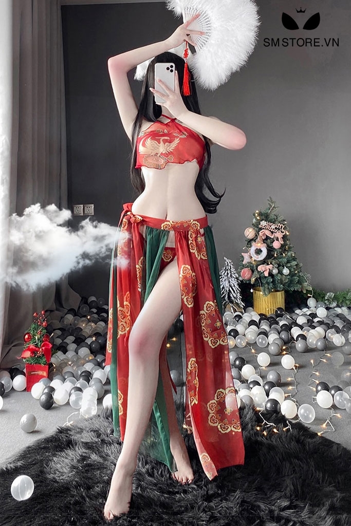 SMS083 - Cosplay mèo hồ ly với áo yếm hở lưng siêu mỏng xuyên thấu