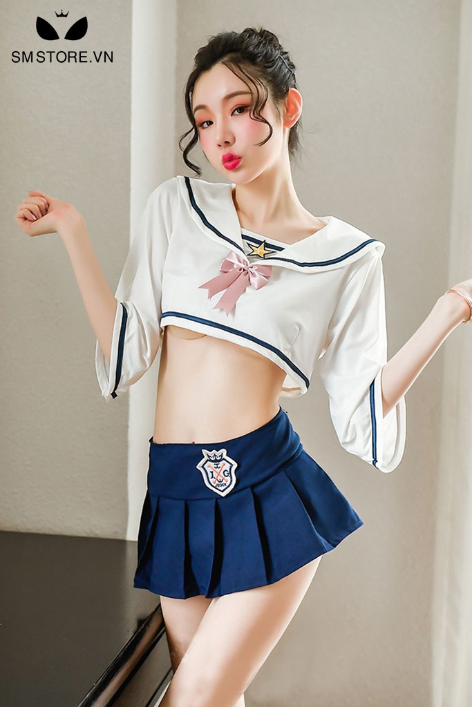SMS109 - Đồ cosplay học sinh croptop tay lửng kèm chân váy sexy