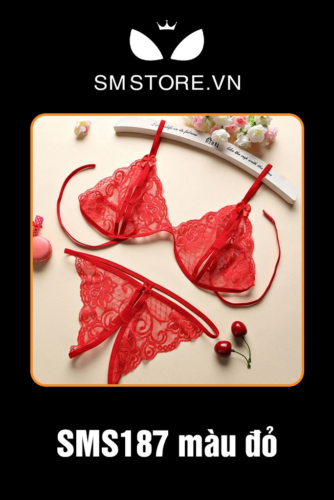 SMS187 - bộ đồ lót sexy hở ngực xẻ đáy lọt khe ren hoa xuyên thấu