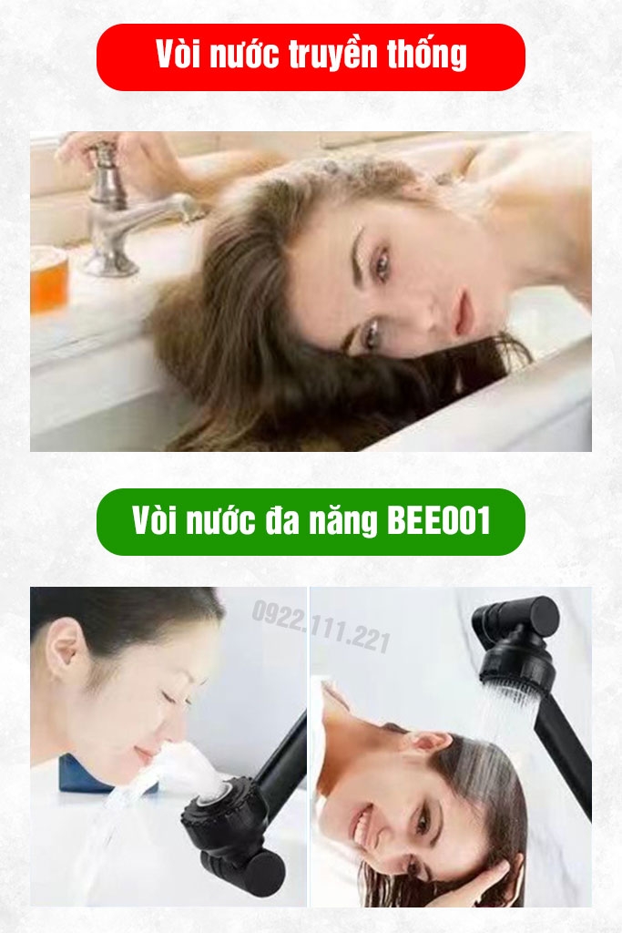Vòi nước rửa chén bát xịt 720 độ tăng áp nóng lạnh BEE001