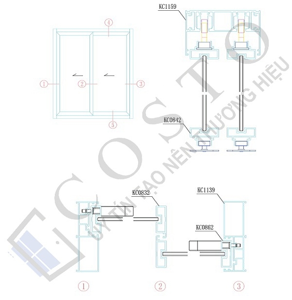 Bản vẽ cửa nhôm Slim Xingfa