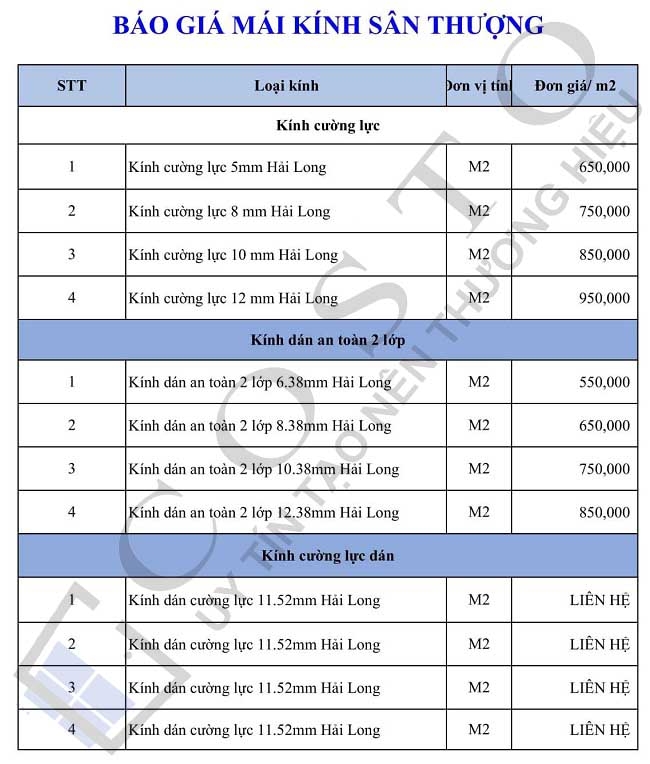 Báo giá mái kính sân thượng