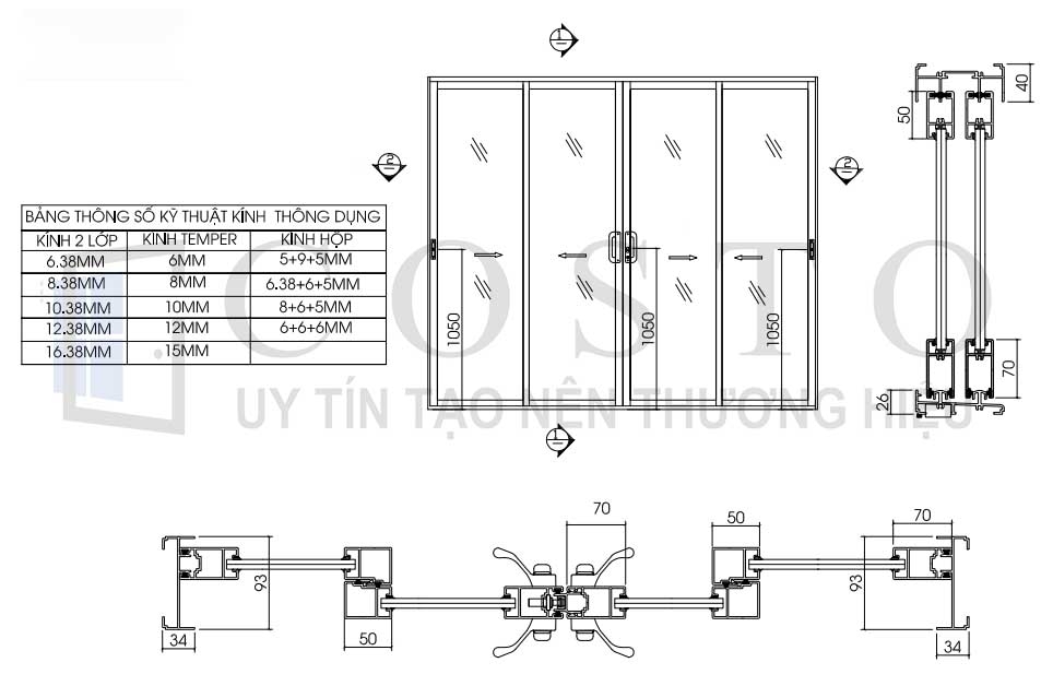 cửa trượt 4 cánh nhôm Xingfa