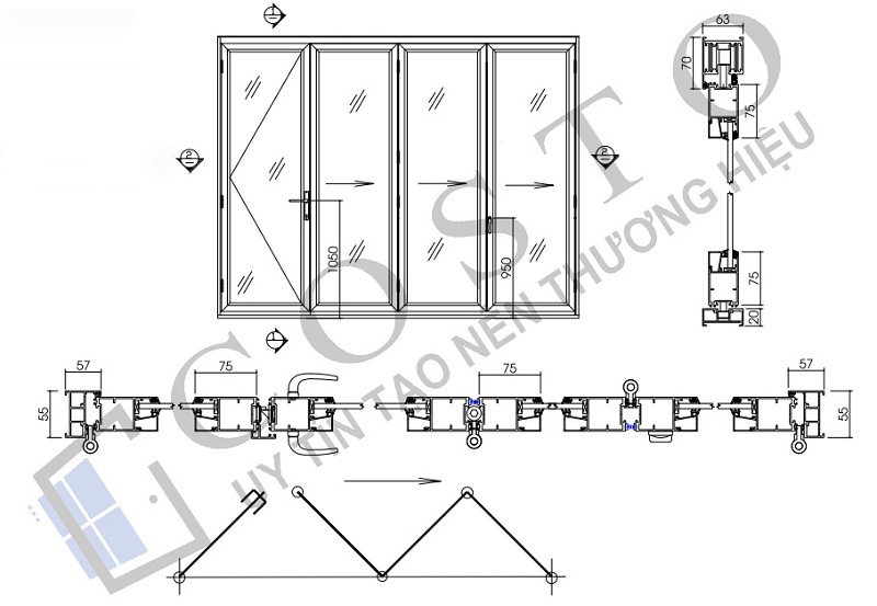 Gía cửa xếp trượt Xingfa