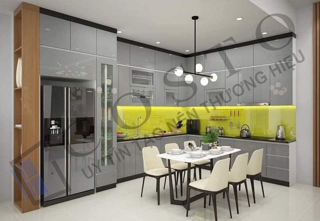 Kính tường bếp màu vàng chanh