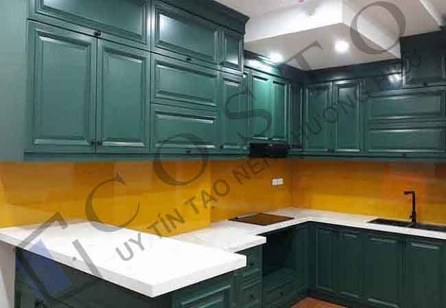 Kính tường bếp màu vàng nghệ
