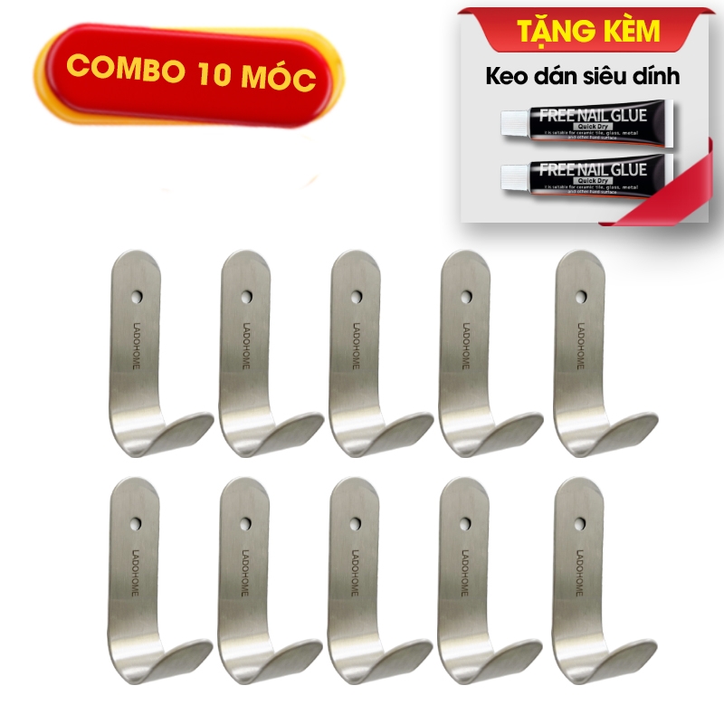 Móc đơn dán tường inox 304 không gỉ kèm keo dán IN01 | Lado Home