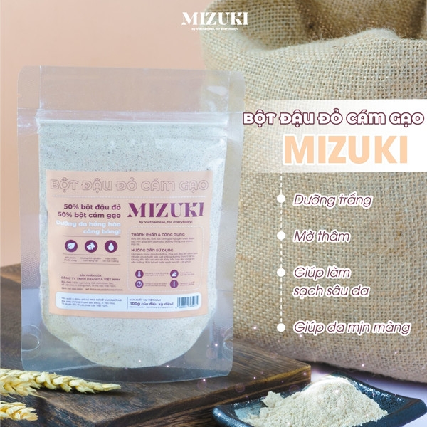 Bột Đậu Đỏ Cám Gạo Mizuki 100% Nguyên Chất Giúp Trắng Và Căng Bóng 100g