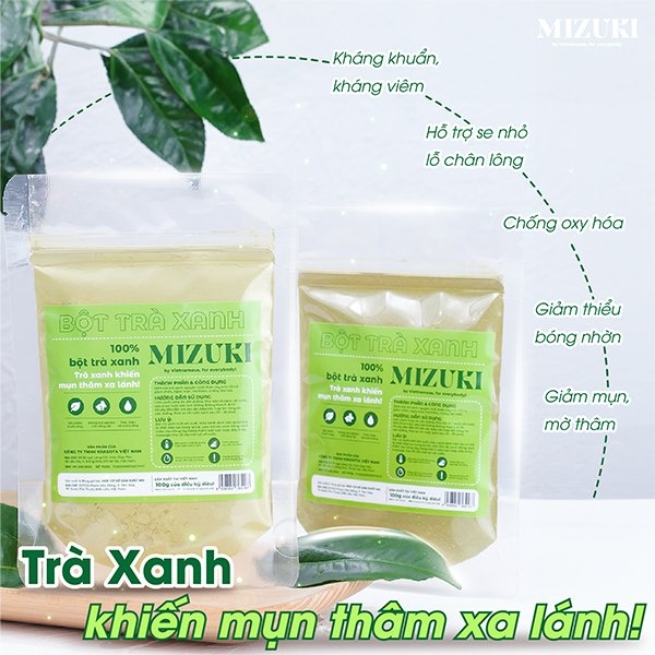 Bột Trà Xanh Mizuki 100% Nguyên Chất Giúp Giảm Thâm Mụn 100g
