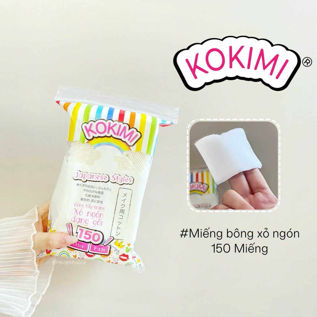 Bông Tẩy Trang Mihoo Kokimi Xỏ Ngón Dạng Gối Túi 150 Miếng