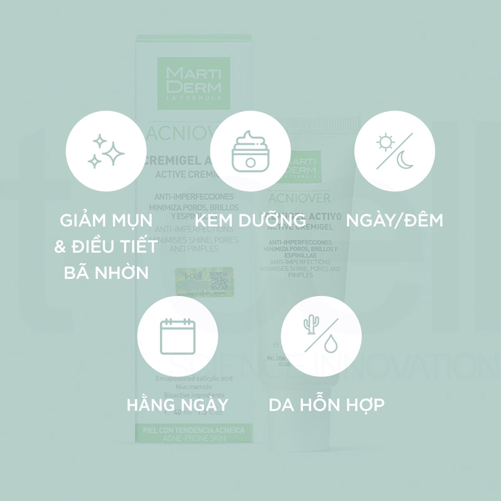 Kem Dưỡng Giảm Nhờn, Mụn & Se Lỗ Chân Lông Martiderm Acniover Active Cremigel 40ml
