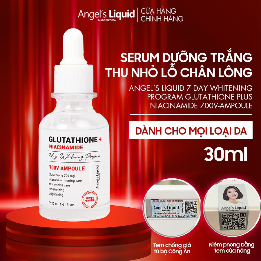 Ampoule Angel's Liquid 7Day Whitening Program Glutathione Dưỡng Sáng Da, Mờ Thâm Nám + Niacinamide 30ml