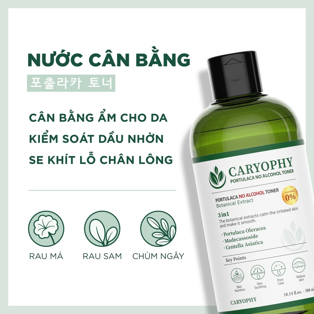 Nước Hoa Hồng Caryophy Portulaca Toner Ngừa Mụn Kiềm Dầu Giảm Thâm 300ml