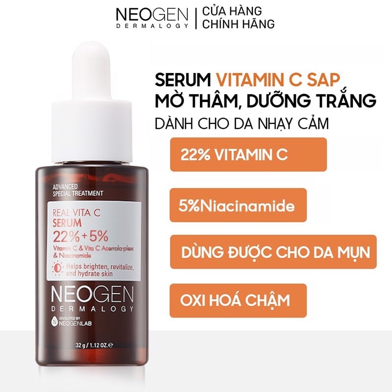 Serum Neogen Dermalogy Dưỡng Sáng Da, Mờ Thâm Real Vita C 22% + 5% Niacinamide (Mới)