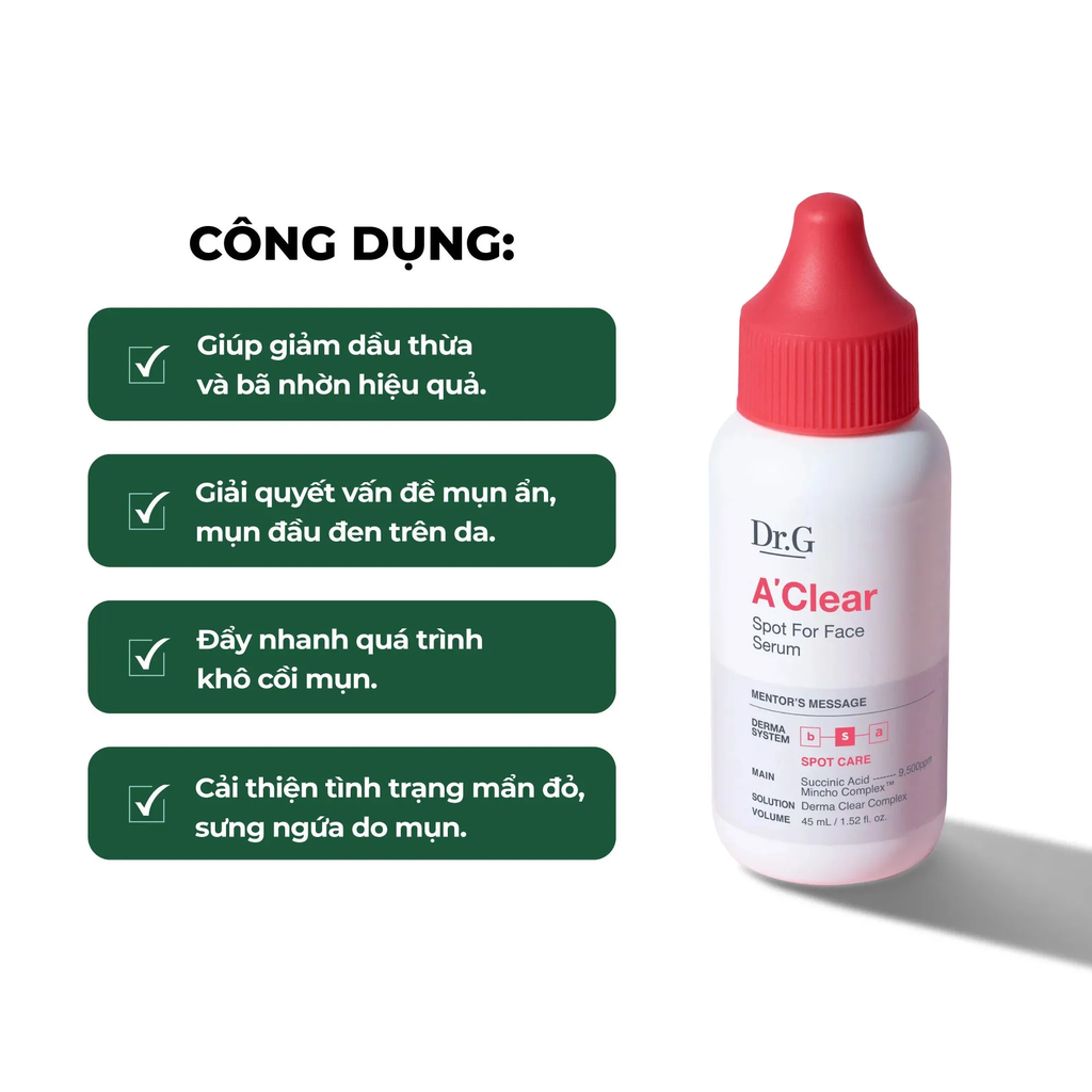 Tinh chất Dr.G A'Clear Spot For Face Serum Hỗ Trợ Giảm Mụn Và Dầu Nhờn 10ml