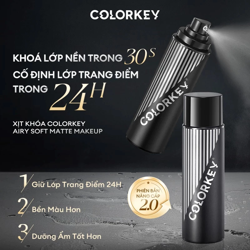 Xịt Khoá Makeup Colorkey Nam Châm Đen Lâu Trôi, Bền Màu