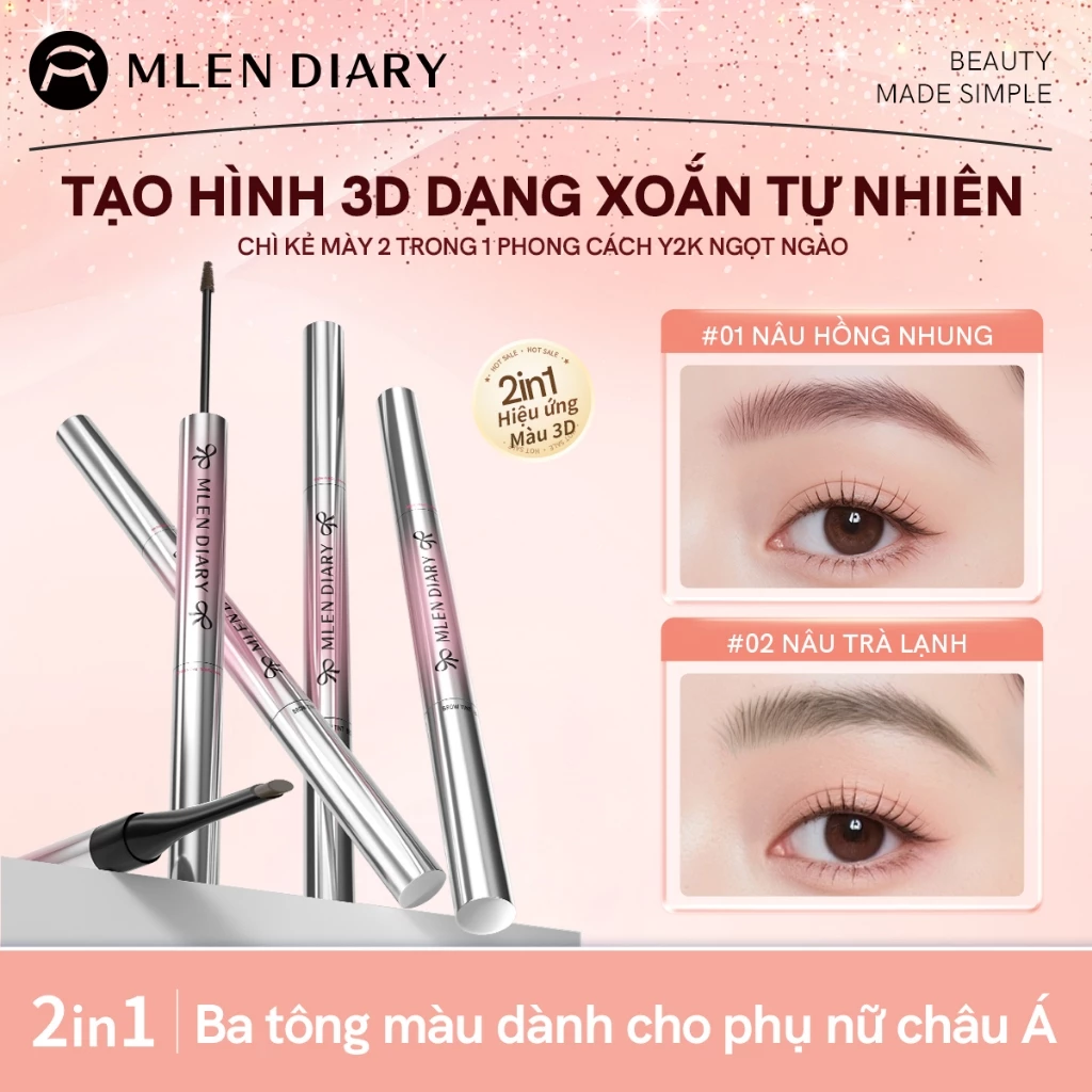 Bút Chì Lông Mày Mlen Diary Chống Thấm Nước Nhanh Khô Nuôi Dưỡng Lông Mày