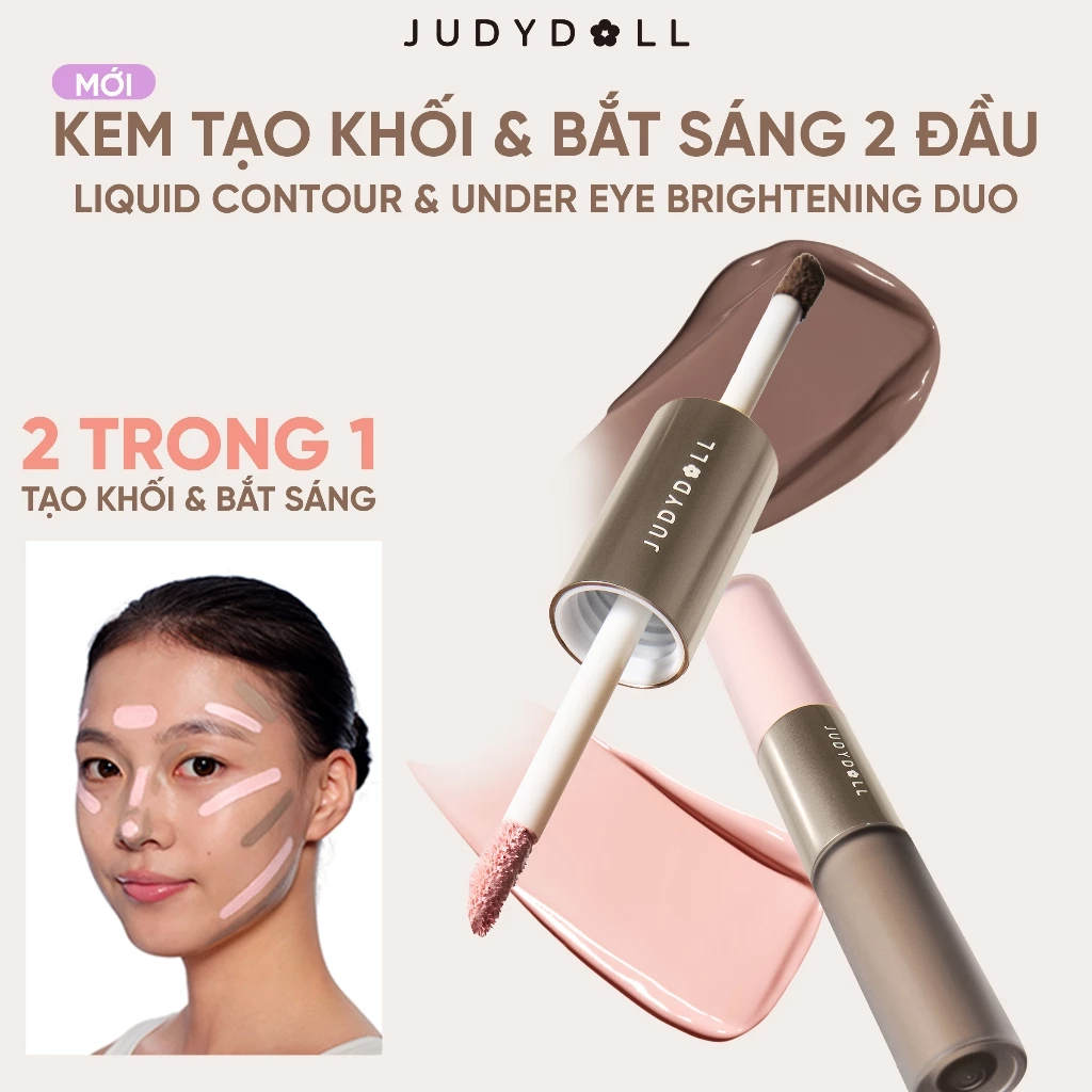 Kem Bắt Sáng & Tạo Khối 2 Đầu JUDYDOLL Liquid Highlighter & Contour Duo Lâu Trôi 4.8g