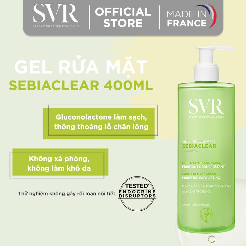 Combo Gel Rửa Mặt SVR Sebiaclear Gel Moussant  400ml + Toner SVR Sebiaclear Da Dầu Mụn 150ml