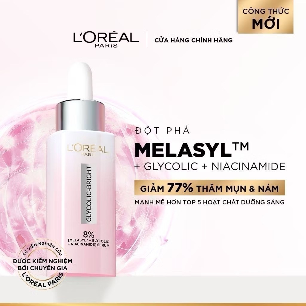 Serum L'Oreal Glycolic Bright Melasyl 8% Sáng Da, Mờ Thâm Mụn & Nám 30ml (Mới)