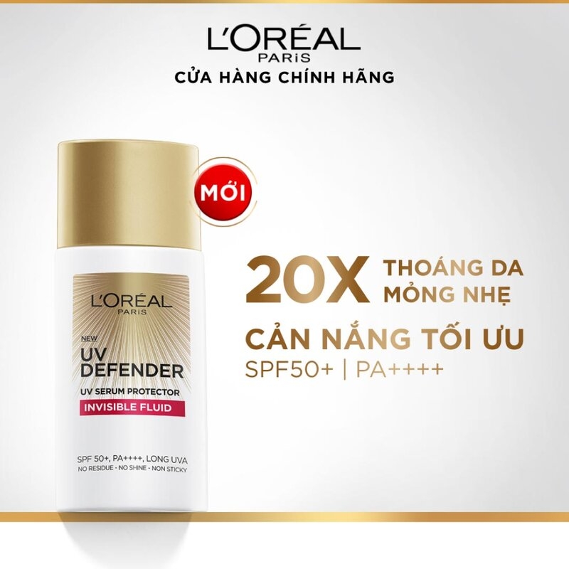Kem Chống Nắng L'Oreal Paris UV Defender Serum Invisible Fluid X20 Thoáng Da Mỏng Nhẹ 50ml