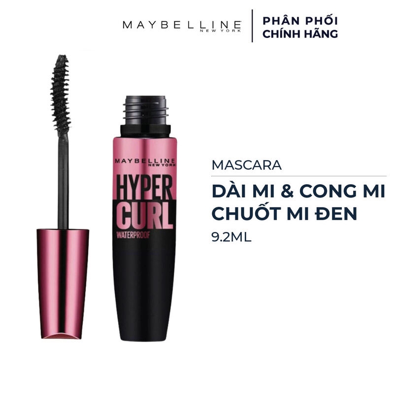 Mascara Maybelline Hyper Curl Waterproof Dài Mi và Cong Mi, Chuốt Mi Đen 9.2ml
