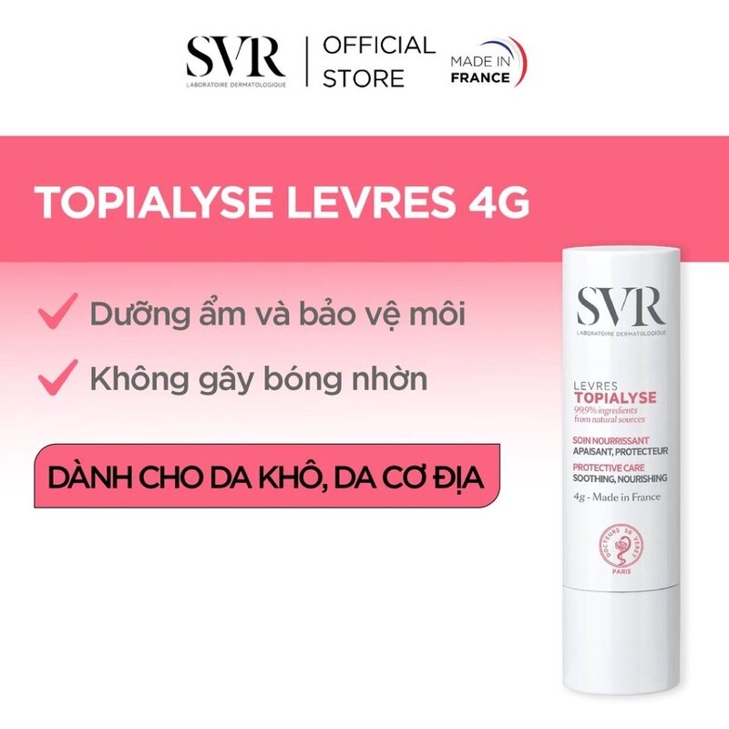 Sáp Dưỡng Môi SVR Topialyse Levres Giúp Nuôi Dưỡng Và Dưỡng Ẩm Môi Bị Khô, Nứt Nẻ Và Tổn Thương 4g
