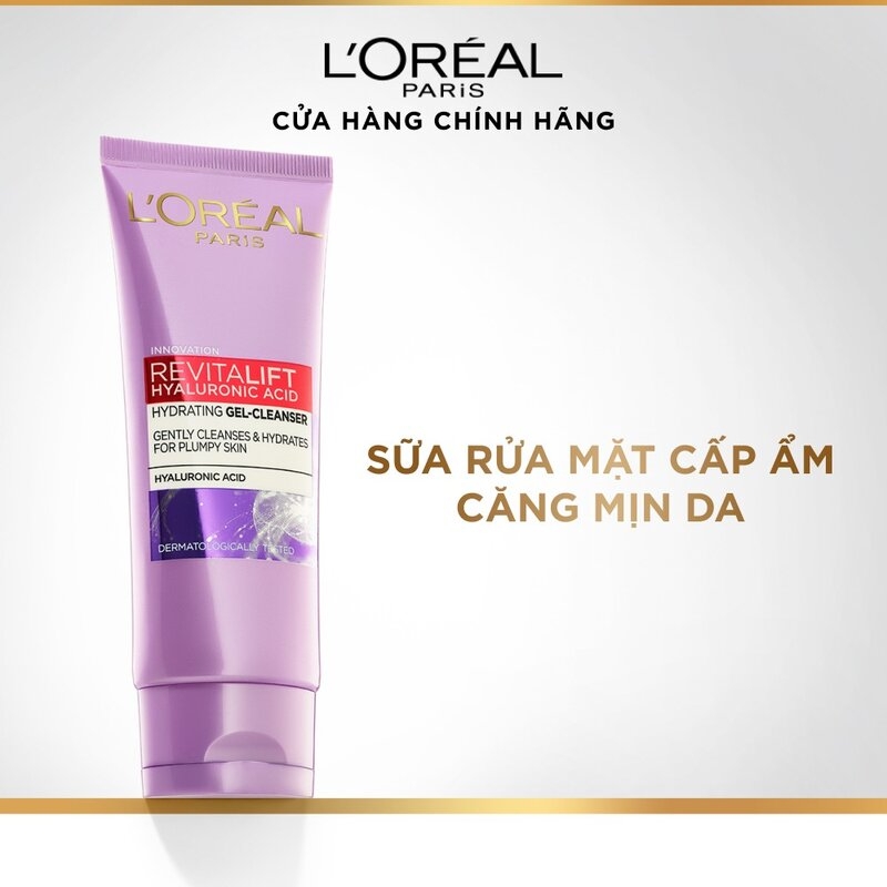 Sữa Rửa Mặt Dạng Gel L'Oreal Paris Revitalift Hyaluronic Acid Hydrating Giúp Sáng Mịn 100ml