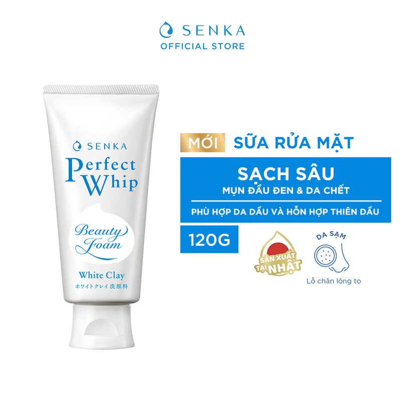 Sữa Rửa Mặt Senka Perfect White Clay Đất Sét Trắng Làm Đều Màu Da 120g