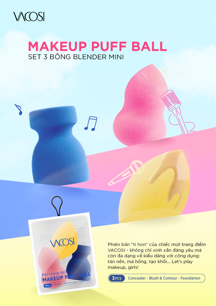 Set 3 Bông Phấn Mini Blender Vacosi Makeup Puff Ball PH05