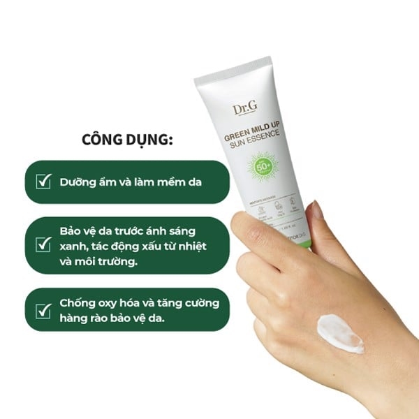 Kem Chống Nắng Dưỡng Ẩm, Chống Ánh Sáng Xanh Dành Cho Da Nhạy Cảm Dr.G Green Mild Up Sun Essence SPF50+ PA++++ 50ml