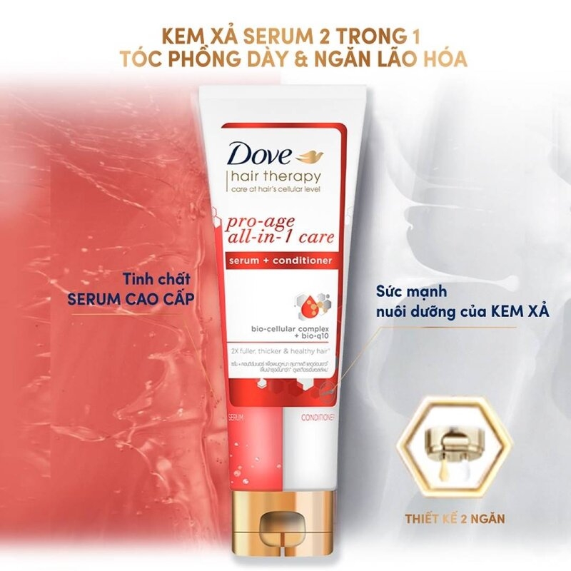Kem Xả Dove Serum 2in1 Tóc Phồng Dày & Ngăn Lão Hóa 230ml
