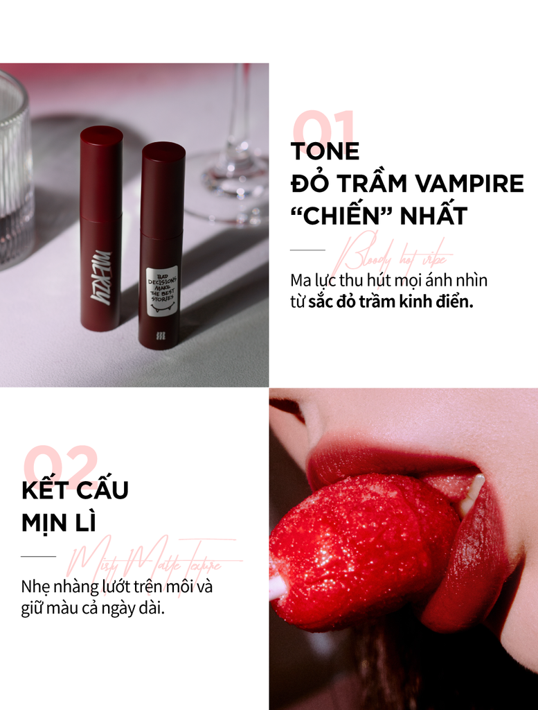Son Kem Lì Merzy Mellow Tint Red Edition 4g #M13 Đỏ Trầm Vampir