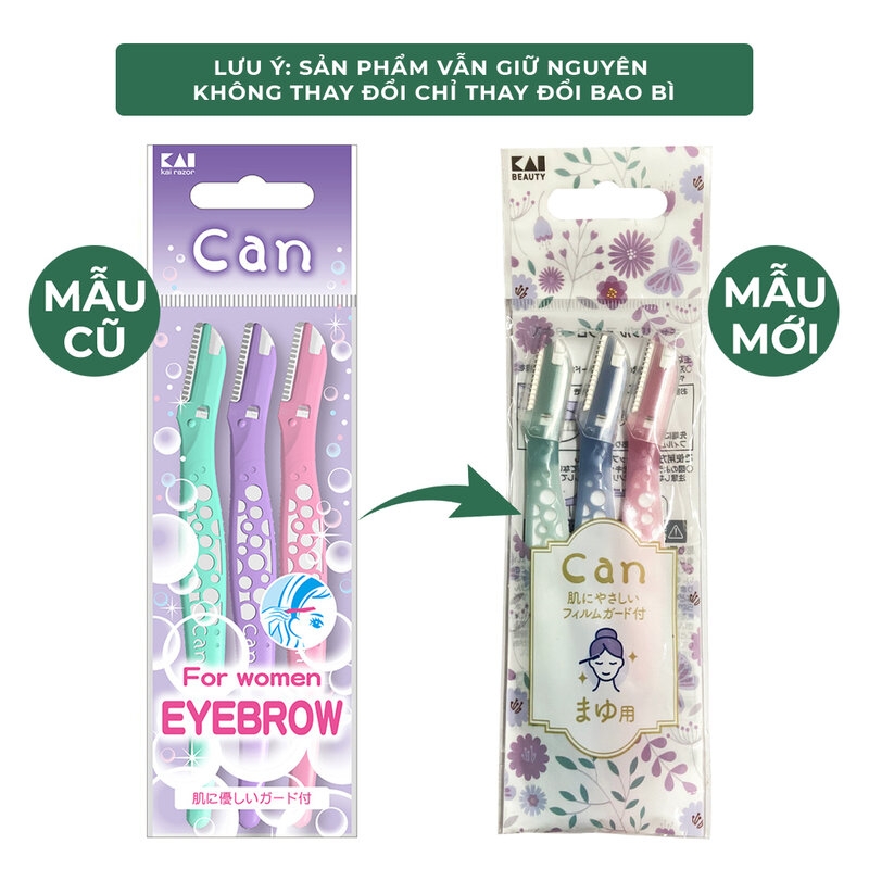 Set 3 Dạo Cạo Lông Mày KAI Lưỡi Đơn Thân Nhựa CBM-3P