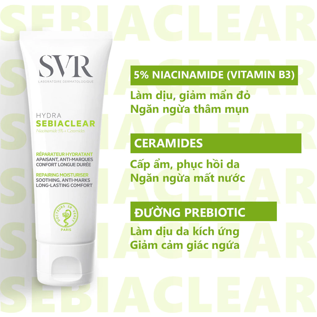 Kem Dưỡng Ẩm Phục Hồi Cho Da Dầu Mụn SVR Sebiaclear Hydra 40ml