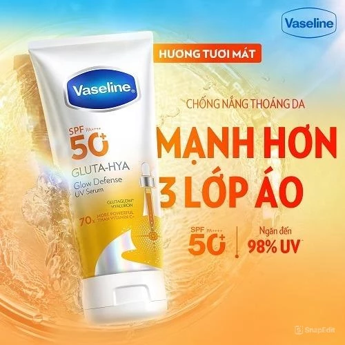 Serum Chống Nắng Dưỡng Thể Hương Tươi Mát Vaseline Glow Defense SPF50+ PA++++ 260ml
