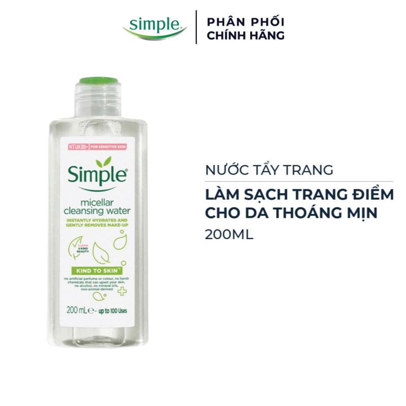 Nước Tẩy Trang Simple Micellar Cleansing Water Làm Sạch và Cấp Ẩm Cho Da