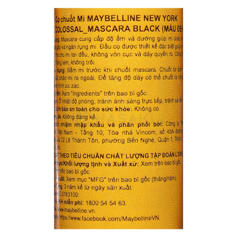 Mascara Làm Dày Mi Gấp 10 Lần & Ngăn Rụng Mi Màu Đen Mascara Maybelline Colossal Waterproof Black 9.2ml
