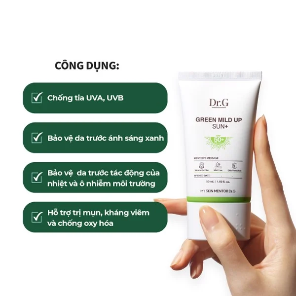 Kem Chống Nắng Vật Lý, Chống Ánh Sáng Xanh, Hỗ Trợ Trị Mụn Dành Cho Da Nhạy Cảm Dr.G Green Mild Up Sun SPF 50+ PA++++