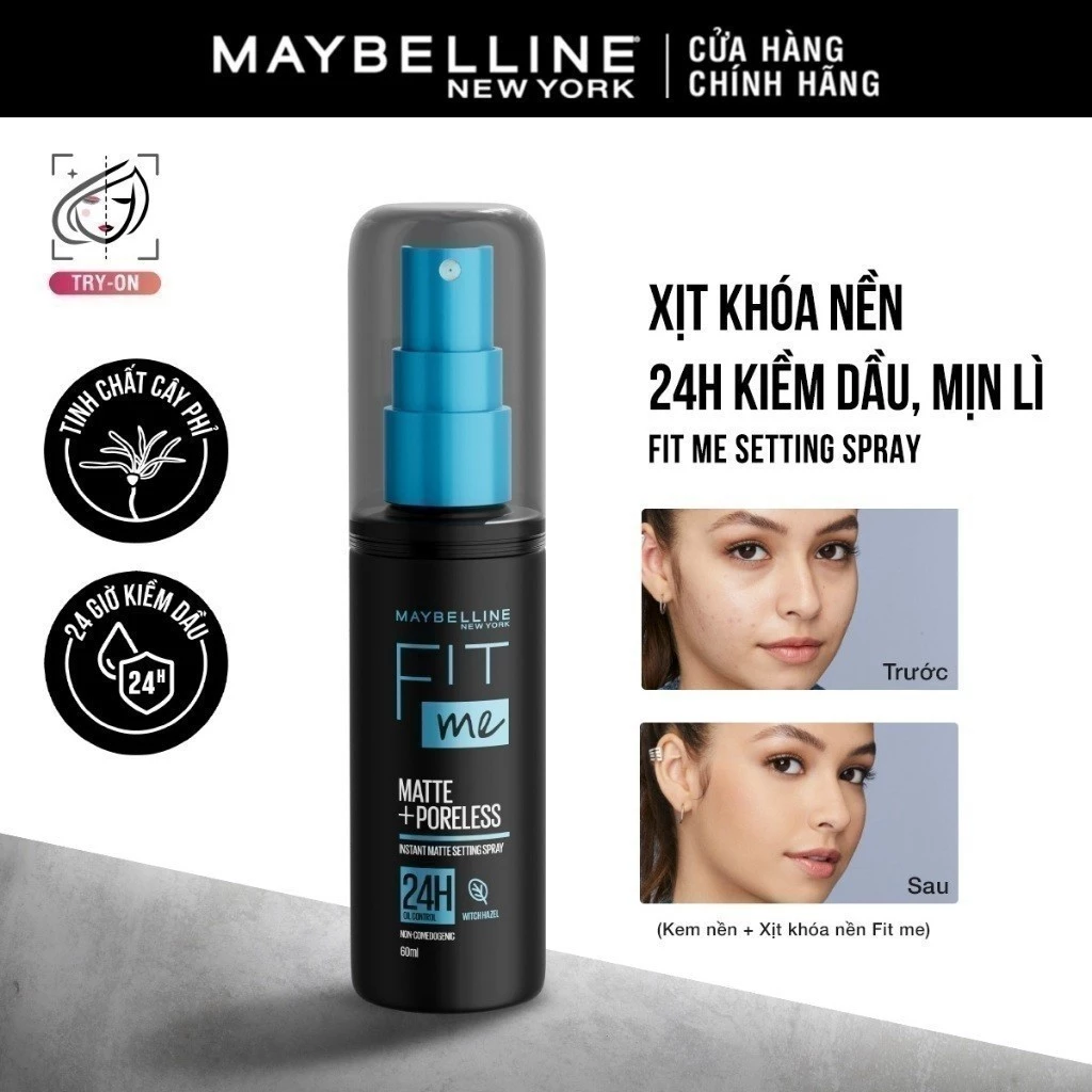 Xịt Khóa Nền Cố Định Trang Điểm Maybelline Fit Me Matte + Poreless Setting Spray 60ml