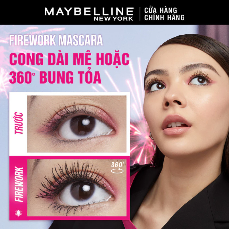 Mascara Maybelline Firework Waterproof Cong Dài Và Tỏa Mi 360 Độ 8.75ml FULU