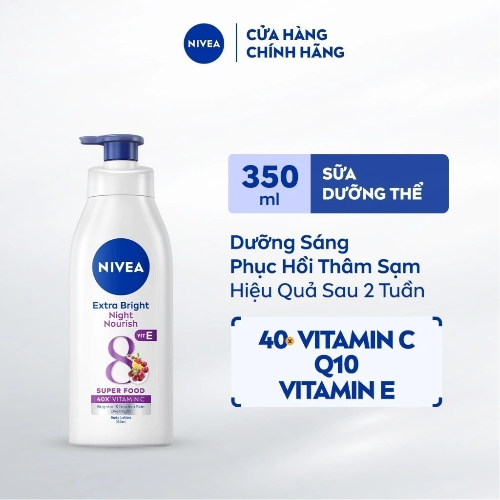 Sữa Dưỡng Thể Nivea Sáng Da Ban Đêm Từ 8 Super Food 350ml