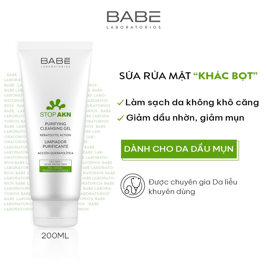 Sữa Rửa Mặt Làm Sạch Dịu Nhẹ Cho Da Dầu Mụn BABE Stop AKN Purifying Cleansing Gel