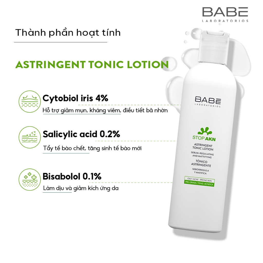 Toner Cân Bằng Da Dầu Mụn BABE Stop AKN Astringent Tonic Lotion 250ml