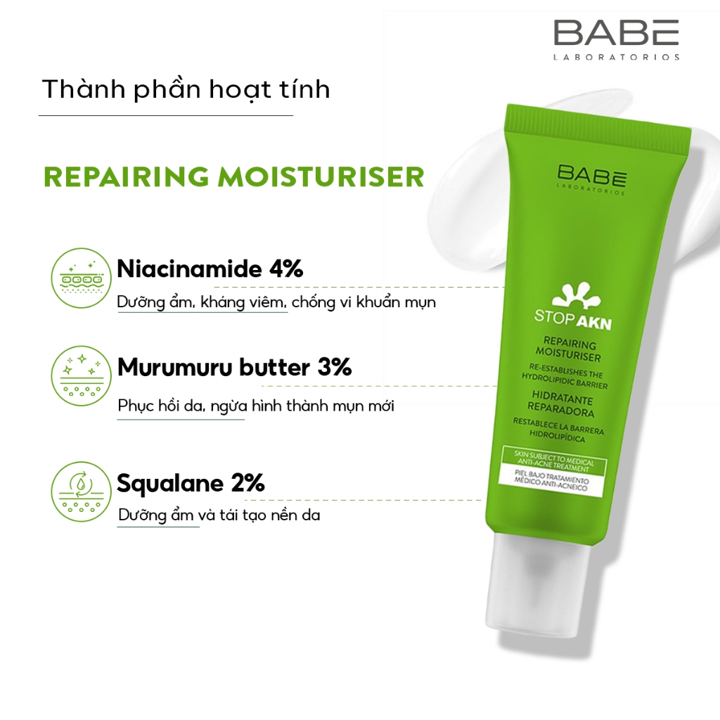 Kem Phục Hồi Cho Làn Da Mụn BABE Stop AKN Repairing Moisturiser 50ml
